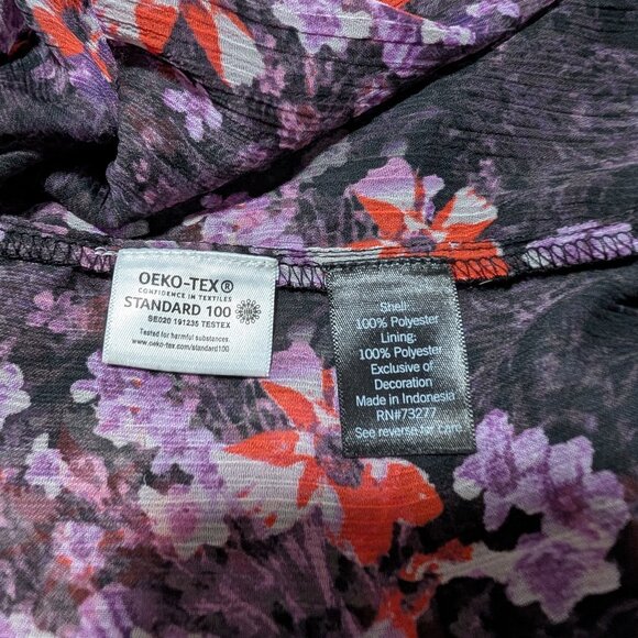 Simply Vera Vera Wang Black Floral Sheer Blouse Ruffle Mock‎ Neck Women's XL - Picture 8 of 8